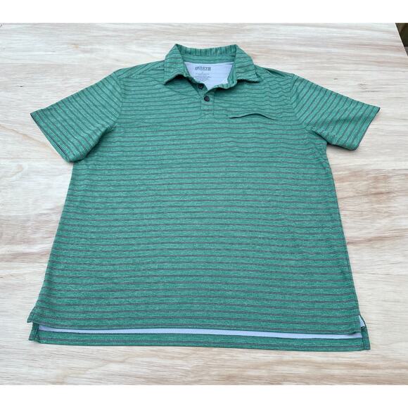 DULUTH Trading Co. Mint Green Striped Polyester/Nylon Polo Shirt Mens SIZE LARGE - Picture 1 of 7